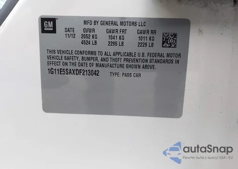 2013 Chevrolet Malibu 2Lt z USA, uszkodzony, nr VIN 1G11E5SAXDF213042